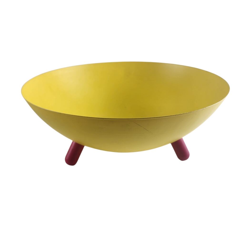 Ikea Postmodern Swedish PS Series Yellow Pink Tripped Metal Bowl Old Wihlborg
